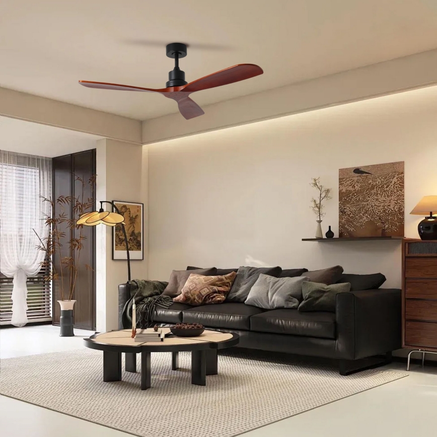 ZEVENTI - Stropni ventilator LIONI Wi-Fi Tuya črna/hrast + Daljinski upravljalnik