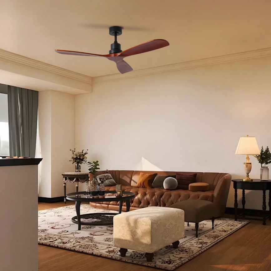 ZEVENTI - Stropni ventilator LIONI Wi-Fi Tuya črna/hrast + Daljinski upravljalnik