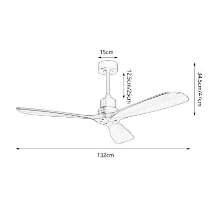 ZEVENTI - Stropni ventilator LIONI Wi-Fi Tuya črna/hrast + Daljinski upravljalnik