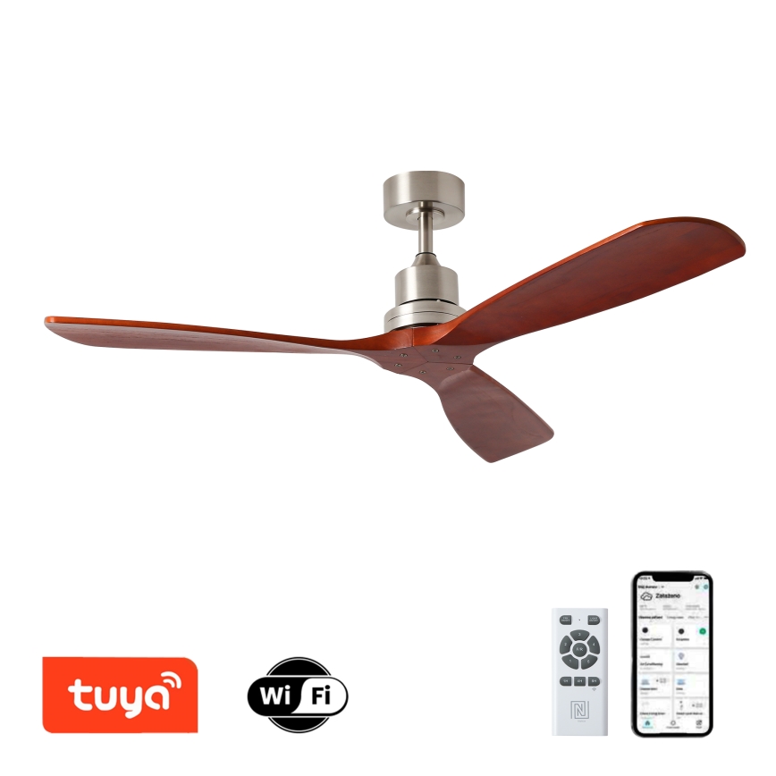 ZEVENTI - Stropni ventilator LIONI Wi-Fi Tuya mat krom/hrast + Daljinski upravljalnik