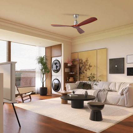 ZEVENTI - Stropni ventilator LIONI Wi-Fi Tuya mat krom/hrast + Daljinski upravljalnik