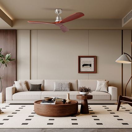 ZEVENTI - Stropni ventilator LIONI Wi-Fi Tuya mat krom/hrast + Daljinski upravljalnik