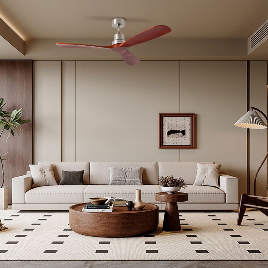ZEVENTI - Stropni ventilator LIONI Wi-Fi Tuya mat krom/hrast + Daljinski upravljalnik