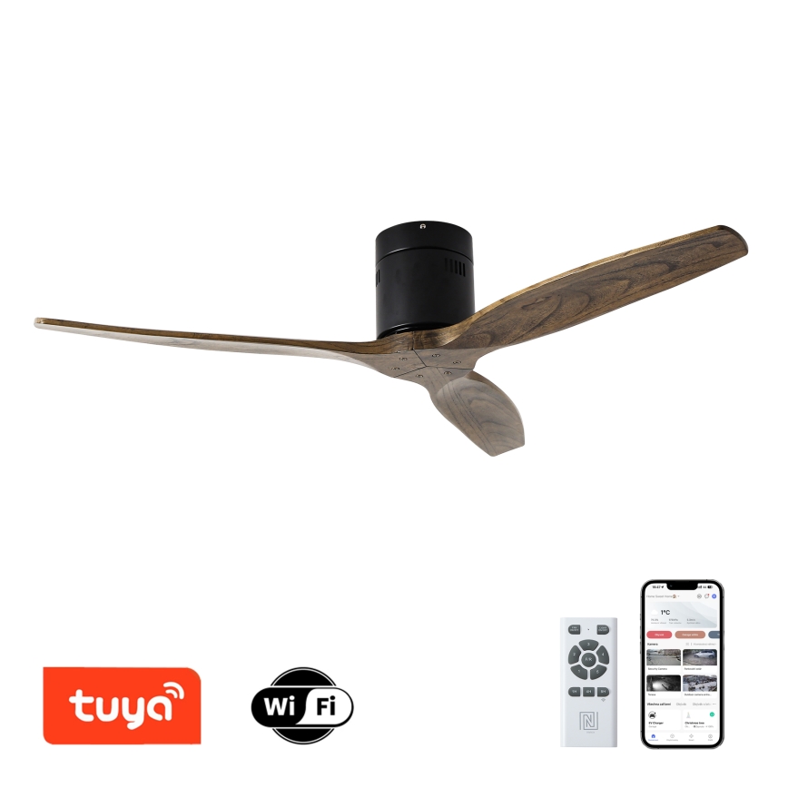 ZEVENTI - Stropni ventilator SPELLO Wi-Fi Tuya črna/hrast + Daljinski upravljalnik