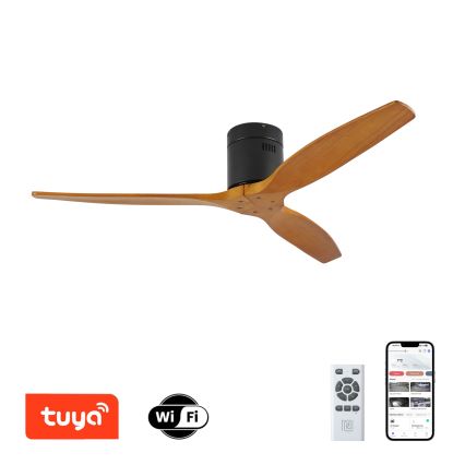 ZEVENTI - Stropni ventilator SPELLO Wi-Fi Tuya črna/hrast + Daljinski upravljalnik
