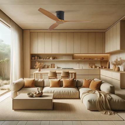 ZEVENTI - Stropni ventilator SPELLO Wi-Fi Tuya črna/hrast + Daljinski upravljalnik