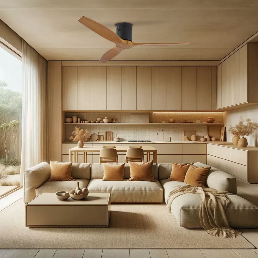 ZEVENTI - Stropni ventilator SPELLO Wi-Fi Tuya črna/hrast + Daljinski upravljalnik