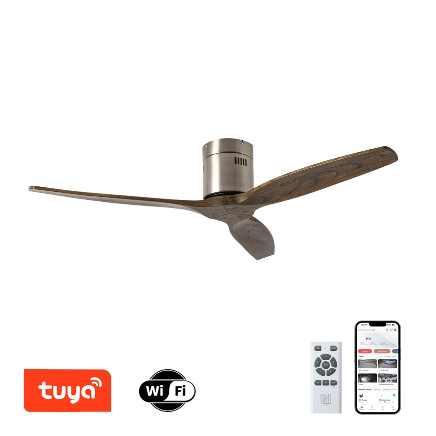 ZEVENTI - Stropni ventilator SPELLO Wi-Fi Tuya mat krom/hrast + Daljinski upravljalnik