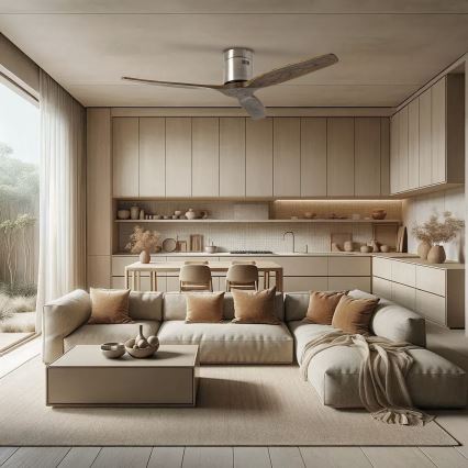 ZEVENTI - Stropni ventilator SPELLO Wi-Fi Tuya mat krom/hrast + Daljinski upravljalnik