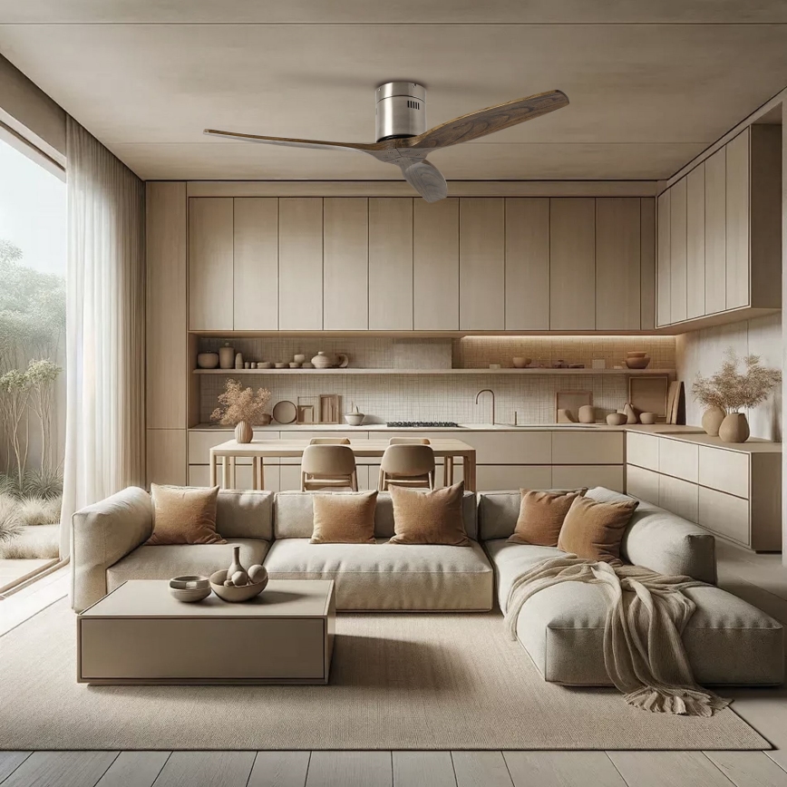 ZEVENTI - Stropni ventilator SPELLO Wi-Fi Tuya mat krom/hrast + Daljinski upravljalnik