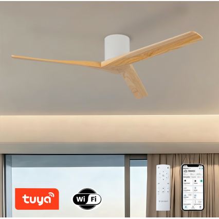 ZEVENTI - Stropni ventilator VELLON Wi-Fi Tuya bela/paulovnija + daljinski upravljalnik