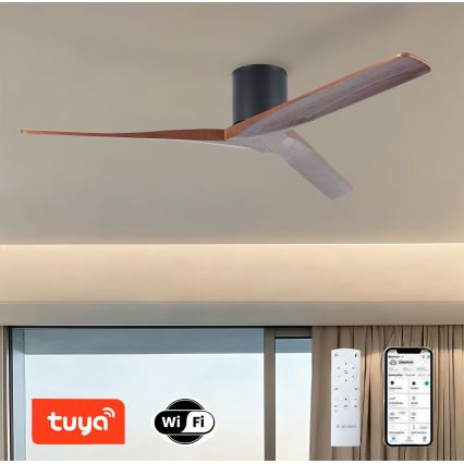 ZEVENTI - Stropni ventilator VELLON Wi-Fi Tuya črna/oreh + daljinski upravljalnik