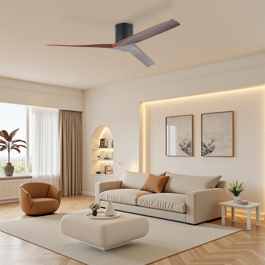 ZEVENTI - Stropni ventilator VELLON Wi-Fi Tuya črna/oreh + daljinski upravljalnik
