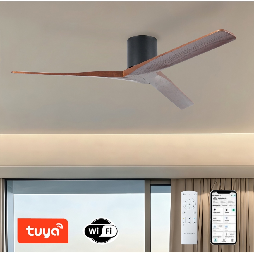 ZEVENTI - Stropni ventilator VELLON Wi-Fi Tuya črna/oreh + daljinski upravljalnik