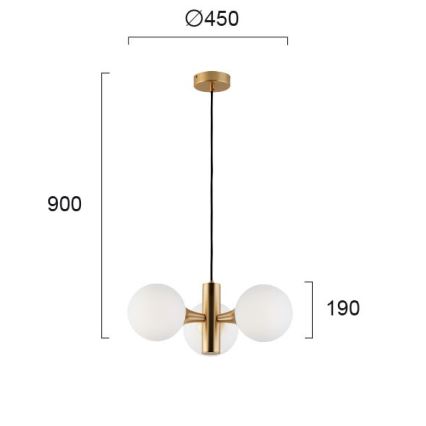 Zlati lestenec na kablu GLOBE 3xE14/7W/230V