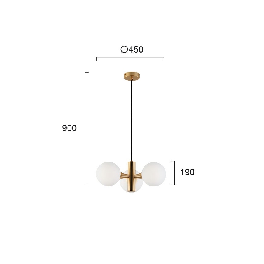 Zlati lestenec na kablu GLOBE 3xE14/7W/230V