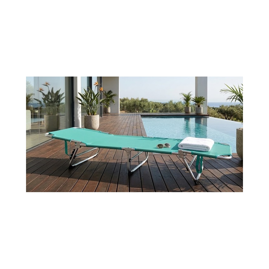 Zložljiv, nastavljiv ležalnik SUNO 56x190 cm v turkizni barvi