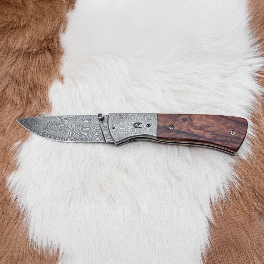 Zložljiv nož iz damaščanskega jekla 8 cm ironwood