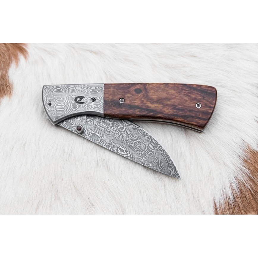 Zložljiv nož iz damaščanskega jekla 8 cm ironwood