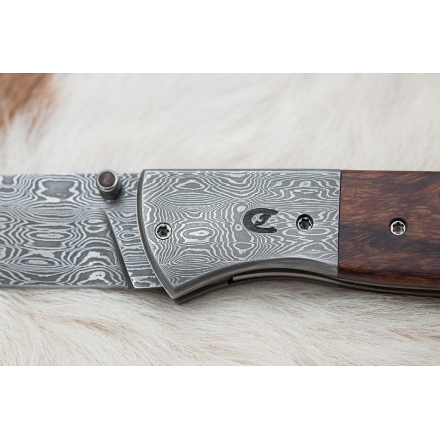 Zložljiv nož iz damaščanskega jekla 8 cm ironwood