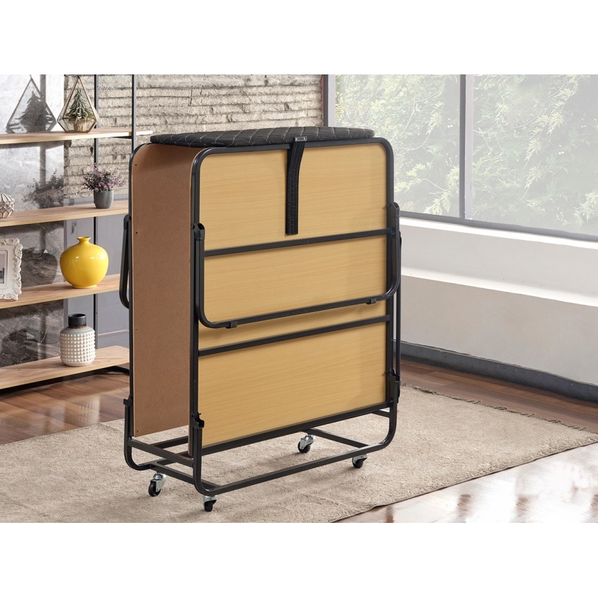 Zložljiva kovinska enojna postelja z vzmetnico HERON 90x204 cm, bela, nosilnost 120 kg