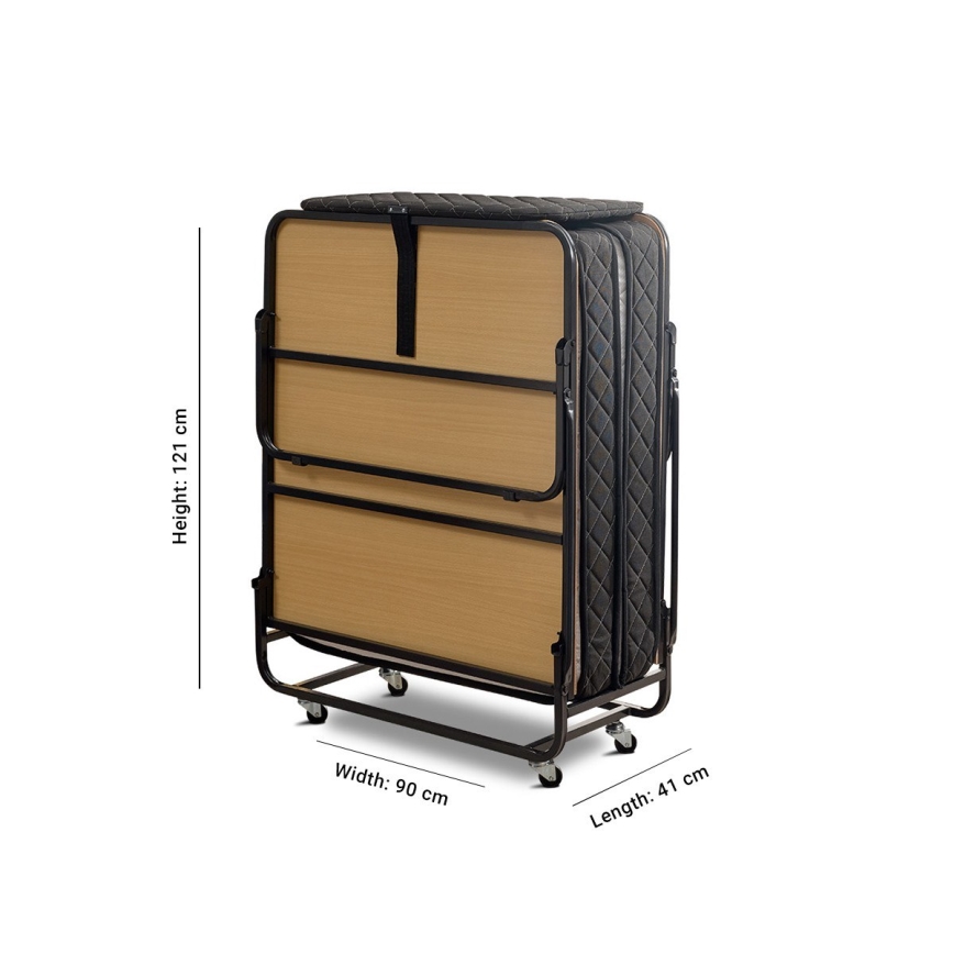 Zložljiva kovinska enojna postelja z vzmetnico HERON 90x204 cm, bela, nosilnost 120 kg