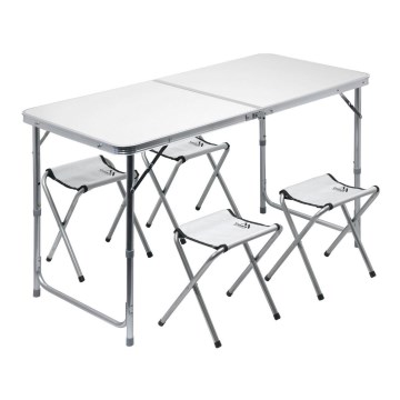 Zložljiva miza za kampiranje + 4x chair bela/mat krom