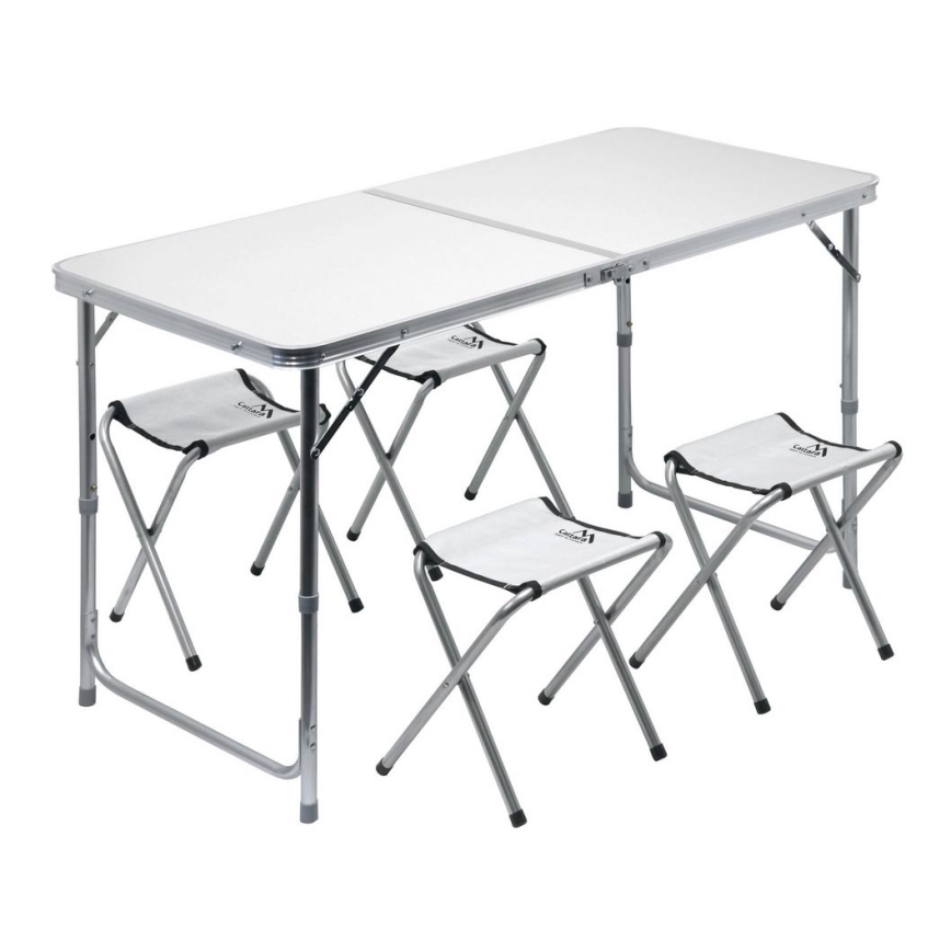 Zložljiva miza za kampiranje + 4x chair bela/mat krom
