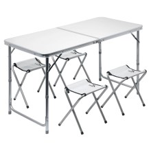 Zložljiva miza za kampiranje + 4x stol bela/krom