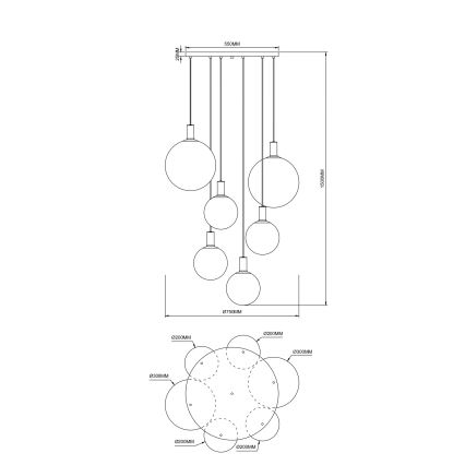 Zuma Line - Viseči lestenec na kablu 6xE27/25W/230V, premer 75 cm, zlati/črni