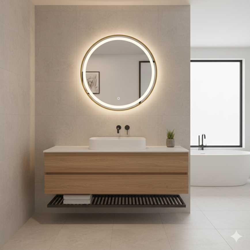 Zuma Line - LED kopalniško stensko ogledalo z osvetlitvijo LED/36W/230V 3000/4000/6000K, premer 80 cm, IP44, v zlati barvi