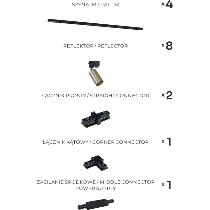 Zuma Line - Točkovna svetilka za tirni sistem 8xGU10/35W/230V črna/zlata