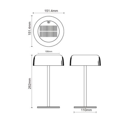 Zuma Line - LED Zatemnitvena solarna polnilna namizna svetilka LED/2,5W/2000 mAh IP44 črna