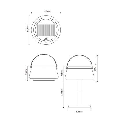 Zuma Line - LED Zatemnitvena solarna polnilna namizna svetilka LED/2,2W/2000 mAh IP44 črna