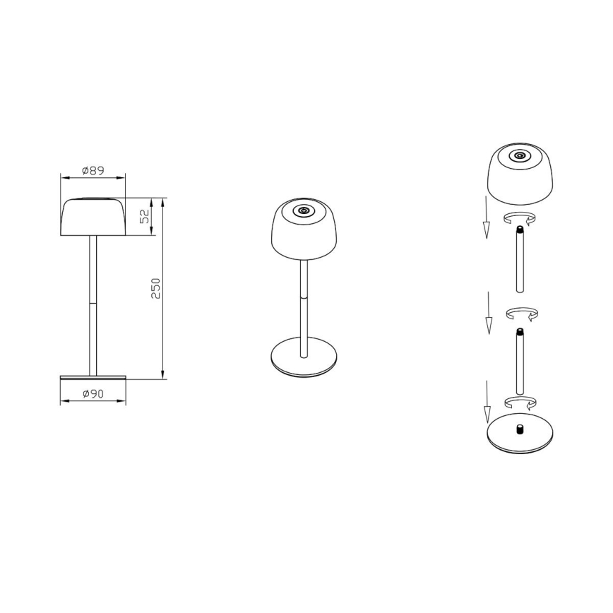 Zuma Line - LED Zatemnitvena polnilna namizna svetilka LED/2W/1200 mAh IP44 črna