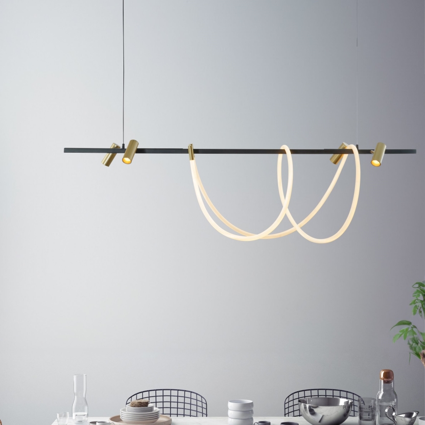 Zuma Line - LED Zatemnitveni lestenec na vrvici LED/60W + LED/7,5W/230V 2700-6000K črna/zlata + Daljinski upravljalnik