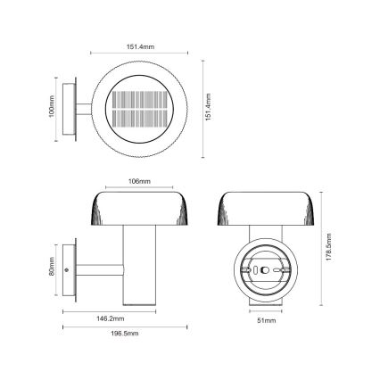 Zuma Line - LED solarna stenski svetilka LED/2,5W/2000 mAh IP44 črna