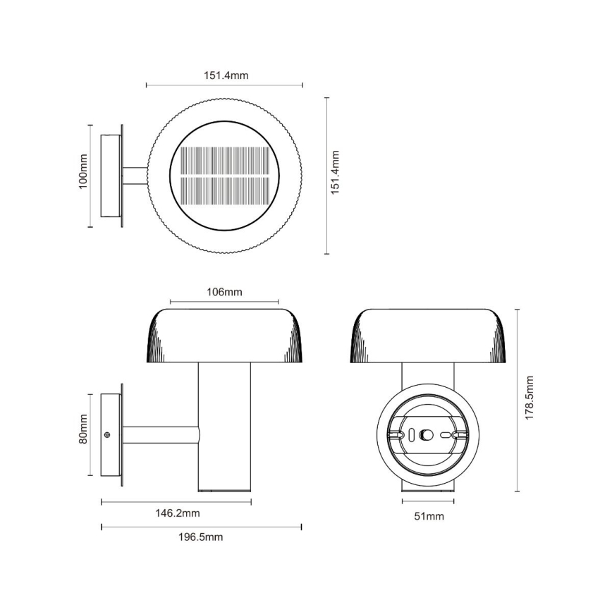 Zuma Line - LED solarna stenski svetilka LED/2,5W/2000 mAh IP44 črna