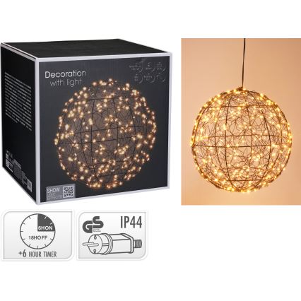 Zunanja božična LED dekoracija 300xLED/230V premer 25 cm IP44 topla bela krogla/črna