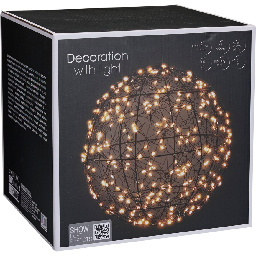 Zunanja božična LED dekoracija 300xLED/230V premer 25 cm IP44 topla bela krogla/črna