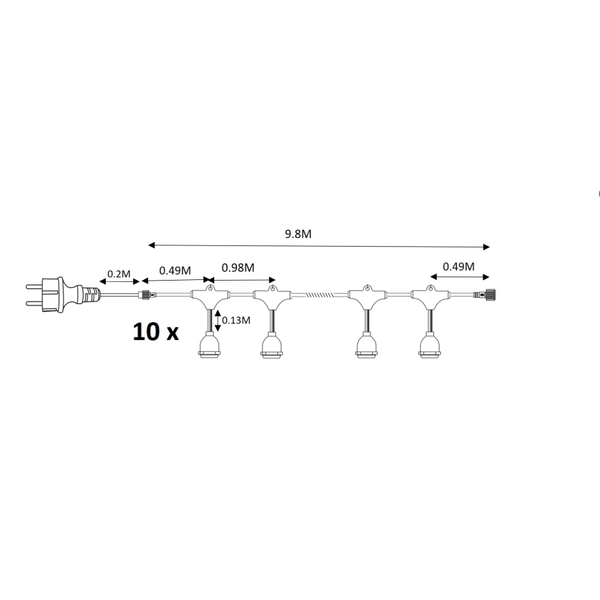 Zunanja dekorativna veriga GARLAND 10xE27/15W/230V 10m IP44