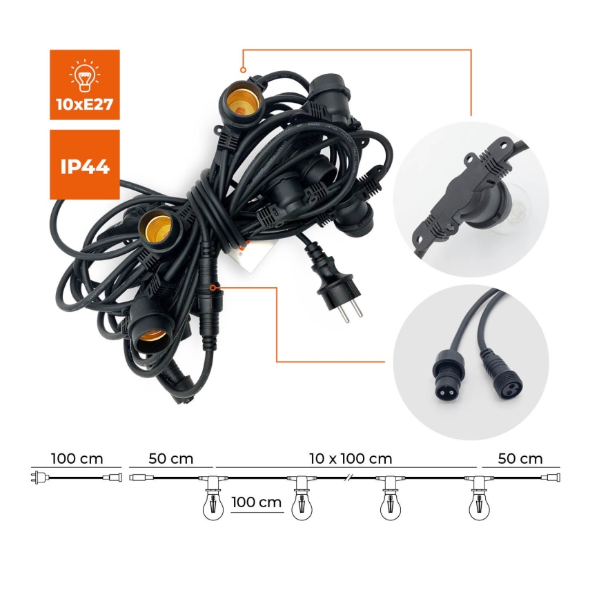 Zunanja dekorativna veriga MIMOSA 10xE27/1,3W/230V IP44 10 m