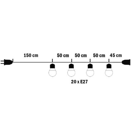 Zunanja dekorativna veriga MIMOSA 20xE27/1,3W/230V IP44 10m