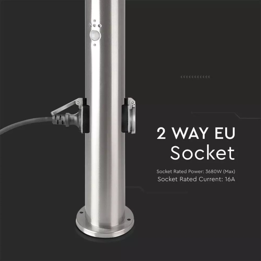 Zunanja senzorska svetilka + 2 vtičnici SCHUKO 1xE27/60W/230V IP44 60cm mat krom