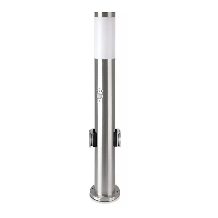 Zunanja senzorska svetilka + 2 vtičnici SCHUKO 1xE27/60W/230V IP44 60cm mat krom