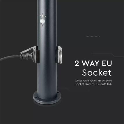 Zunanja senzorska svetilka in 2 vtičnici SCHUKO 1xE27/60W/230V IP44 60cm antracit