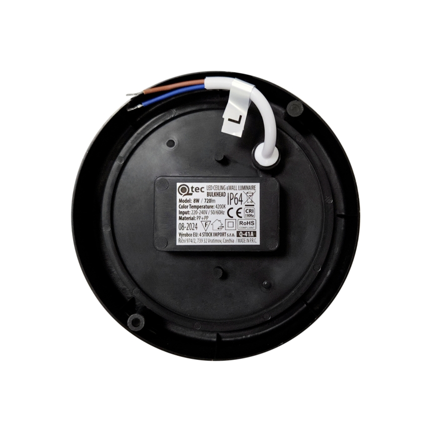 Zunanja stropna LED svetilka, 8 W, 230 V, 4200 K, Ø 14 cm, IP64, črna