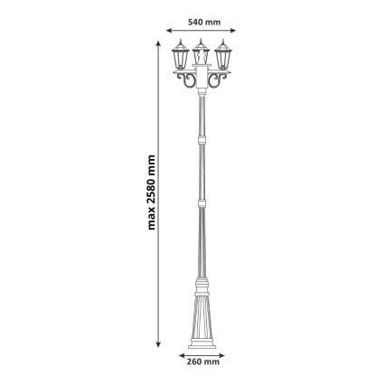 Zunanja svetilka LIGURIA 3xE27/60W/230V IP43 2,5m