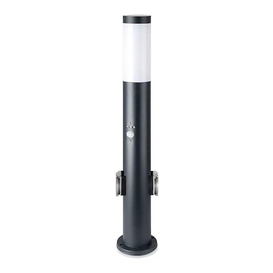 Zunanja svetilka s senzorjem + 2 vtičnicama 1xE27/60W/230V IP44 60cm črna