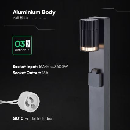 Zunanja svetilka z vtičnico SCHUKO 1xGU10/10W/230V IP44 80 cm črna